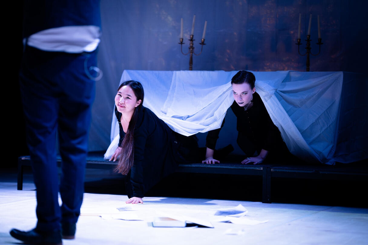 Aniya Boranbay (left) and Elizabeth Henderson-Millier (right) as Valdes and Cornelius